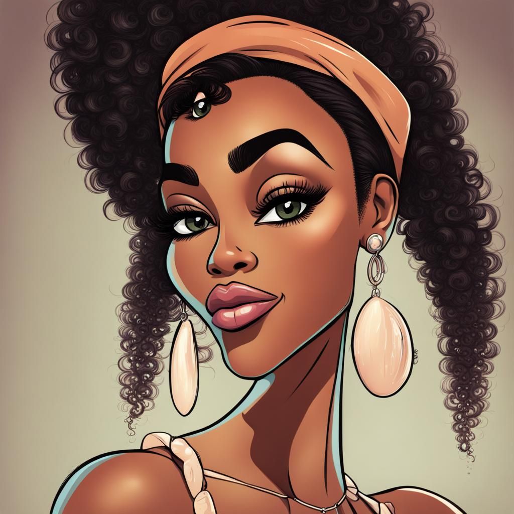 Cartoon African American Woman with Eyelashes