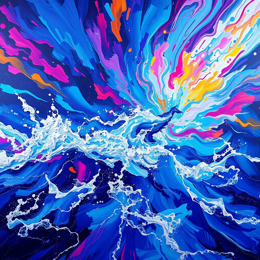 Multicoloured Ocean Canvas in Astral Cosmic Style