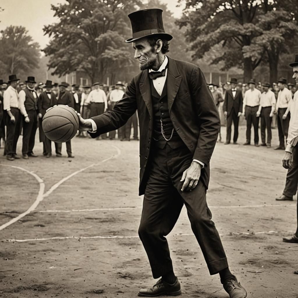 Abraham Lincoln Plays Basketball: Ultra Detailed Digital Art