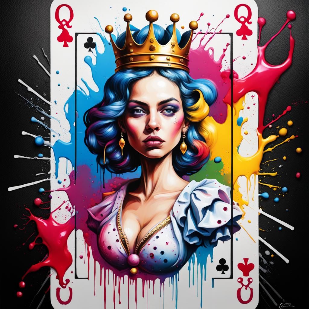 Queen of Clubs in Graffiti Street Art