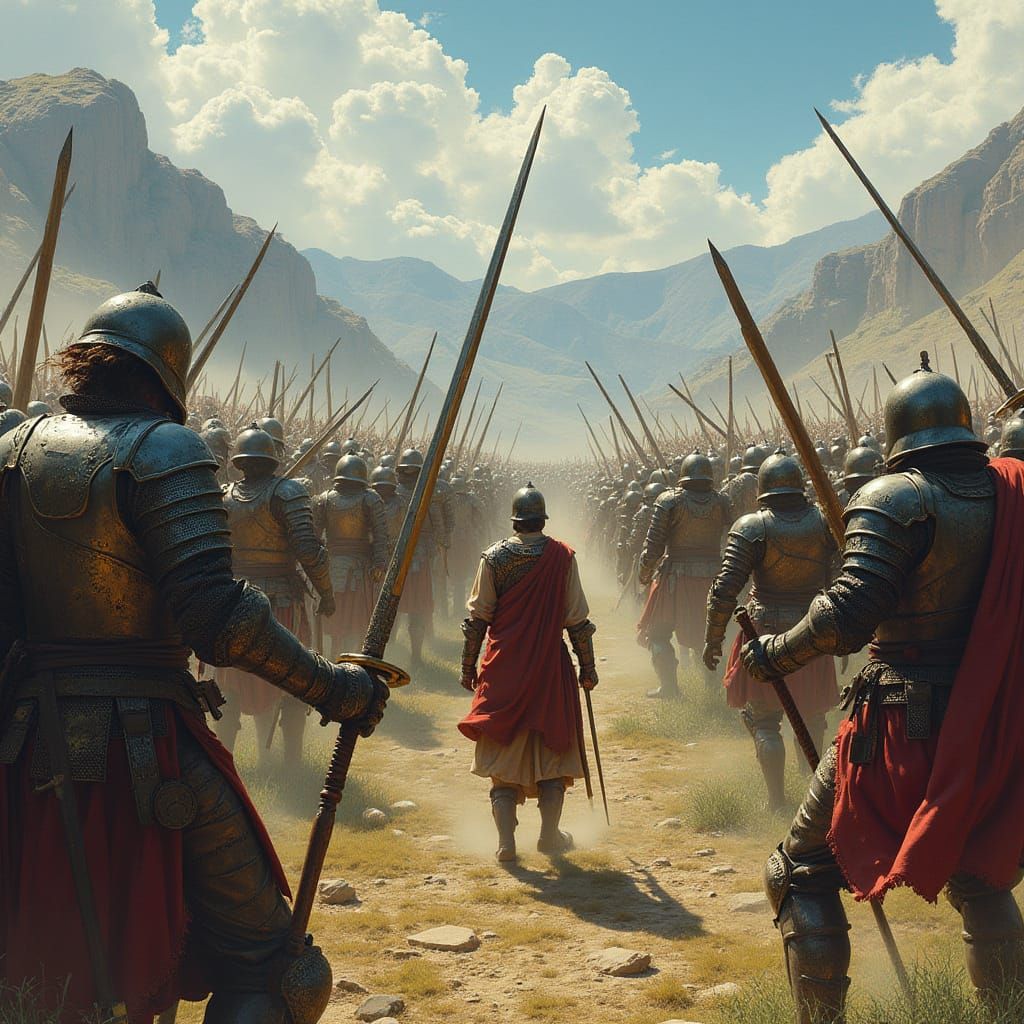 Epic Battle Scene with Shepherd, Digital Art