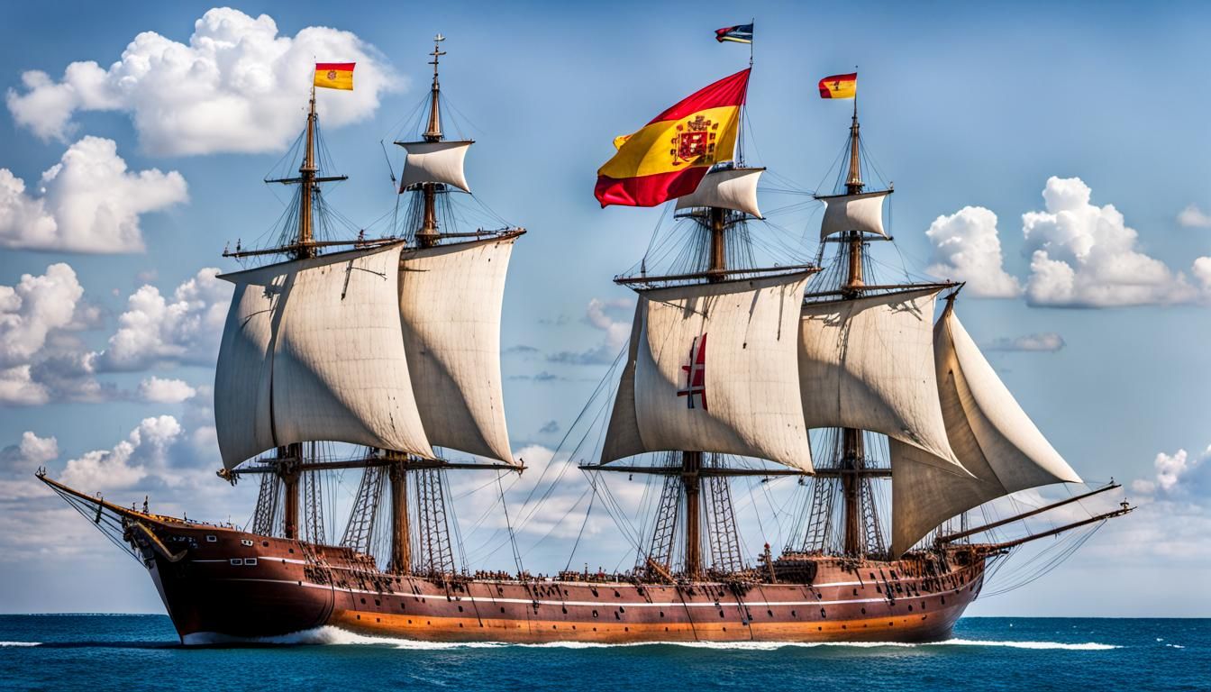 Caravelle with big Spanish cross on its sails