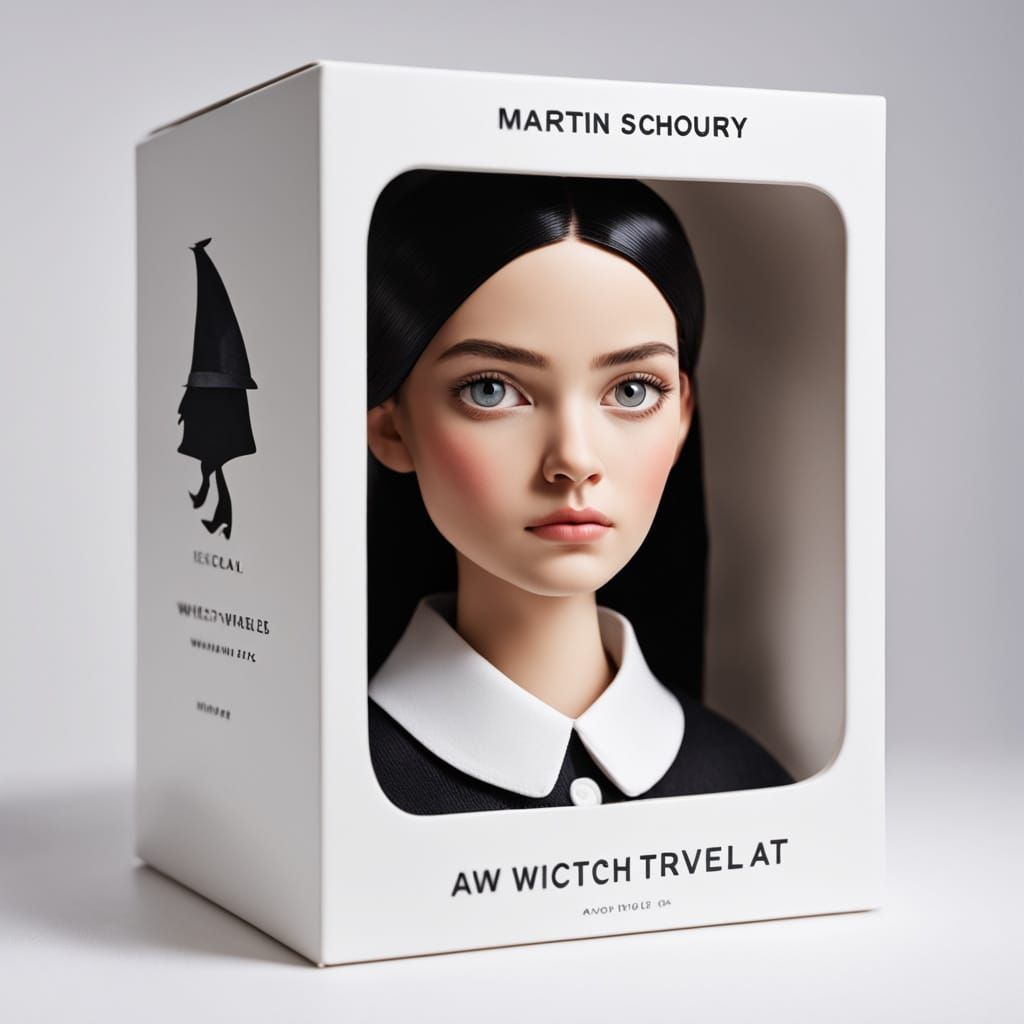 Realistic 3D Collectible Doll Box with Witch and Cat