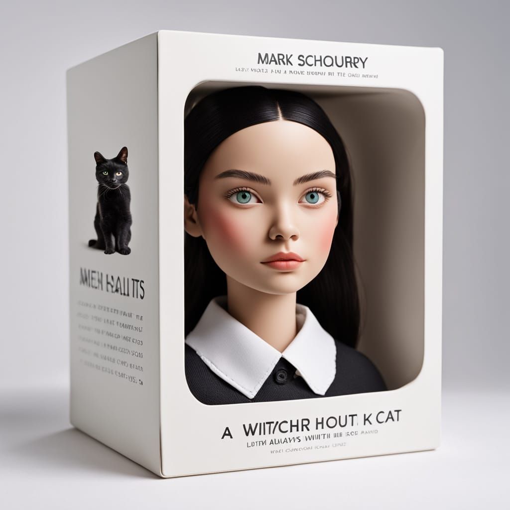 Realistic 3D Collectible Doll Box with Witch and Cat