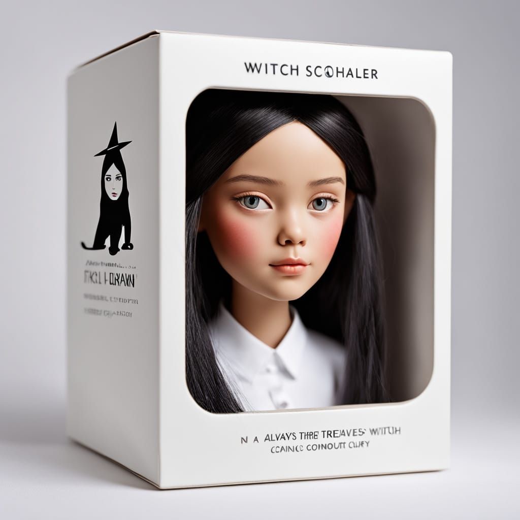 Realistic 3D Collectible Doll Box in Modern White Typography