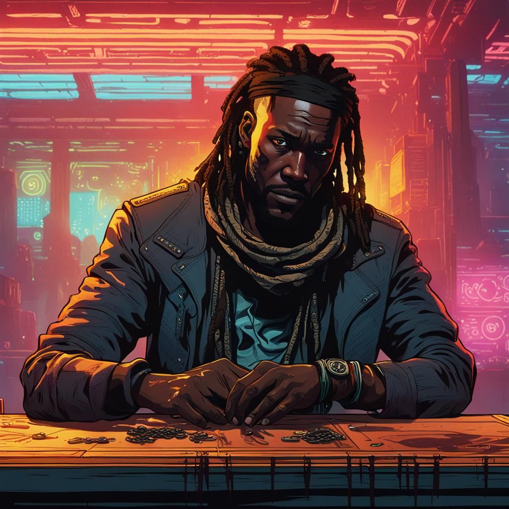 Cyberpunk Man with Dreadlocks and Scales