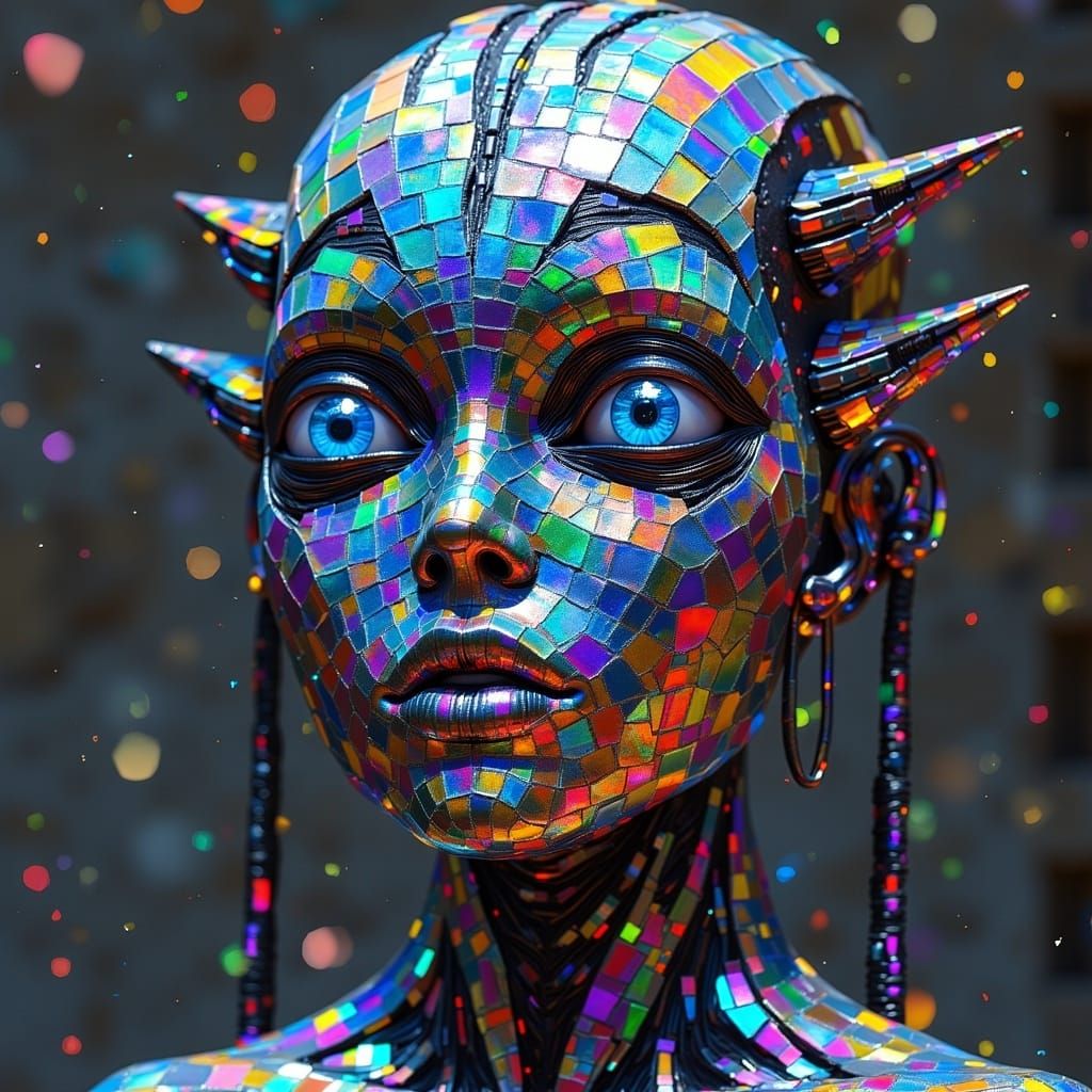 Holographic Sci-Fi Mosaic with Iridescent Colors