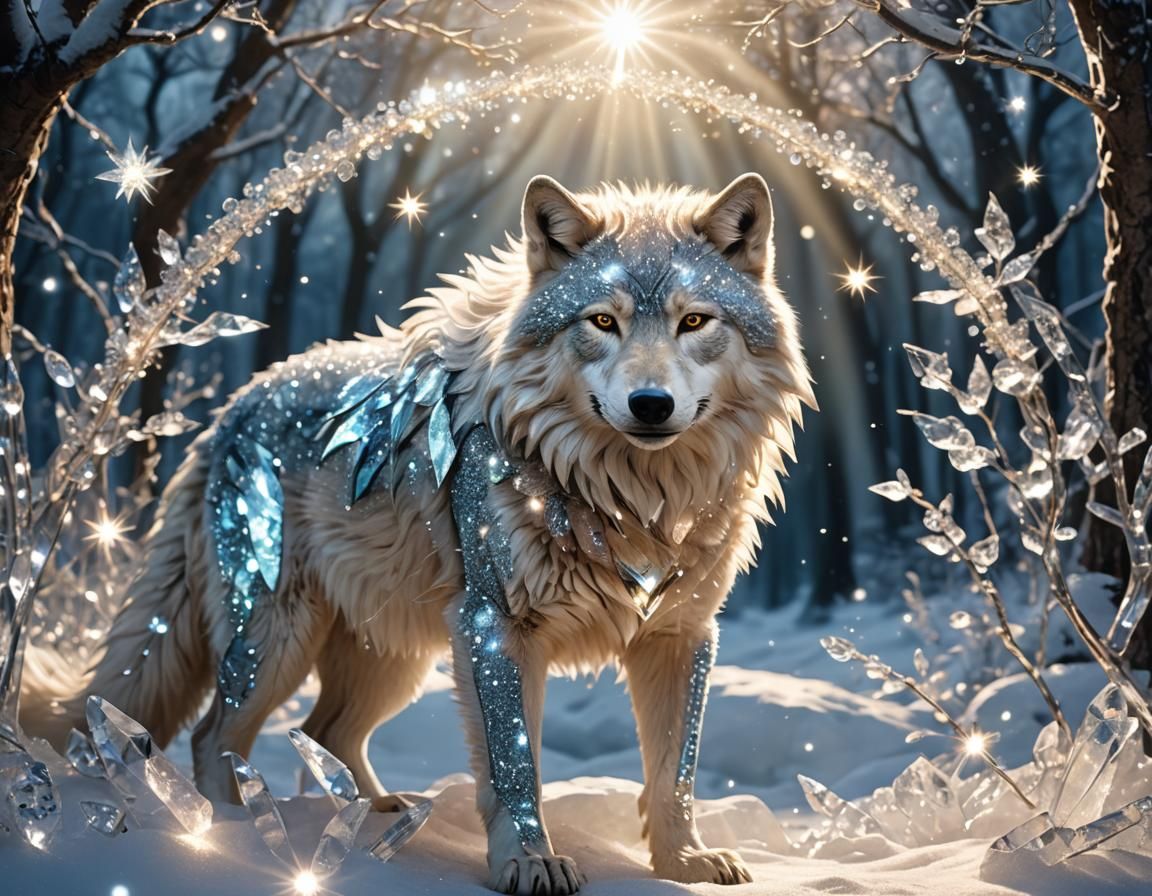 Sparkly Crystal Wolf in Sunbeams