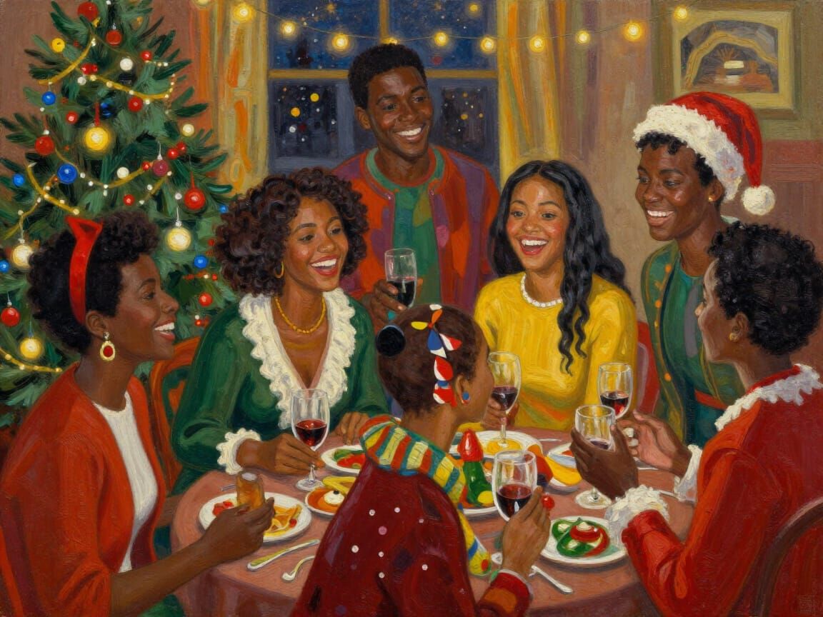 Joyful Christmas Gathering of Elegant Young People