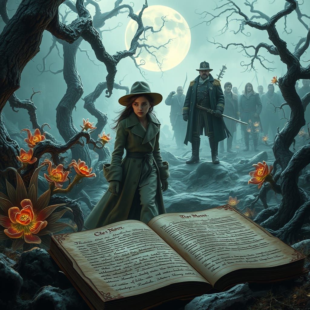 Eerie Forest Landscape with Lost Friend Search