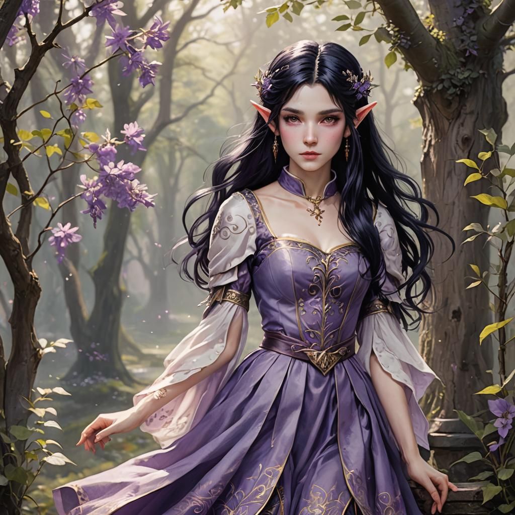 Fantasy Portrait of a High Elf with Purple Highlights