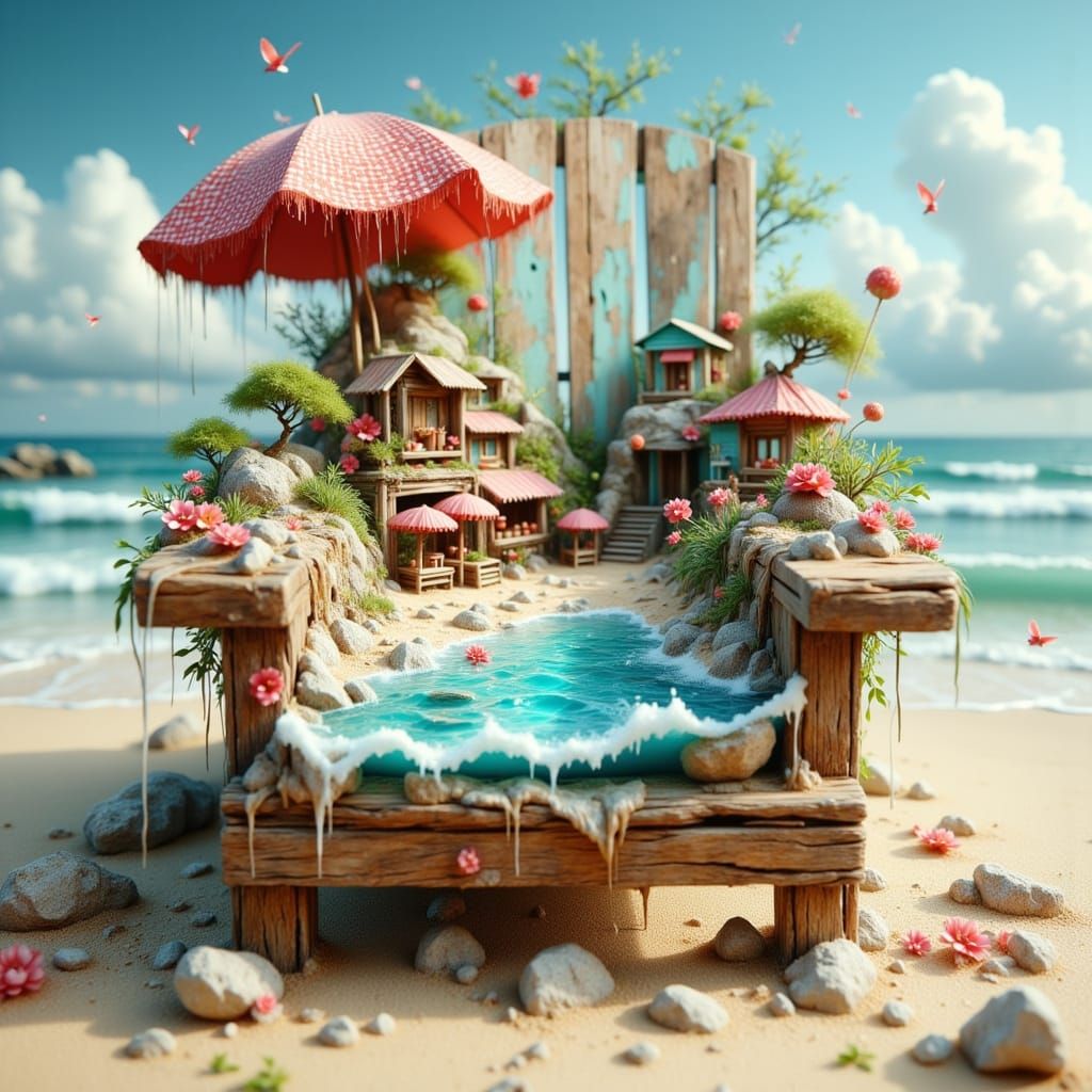 Miniature Beach Scene in a Whimsical Chair