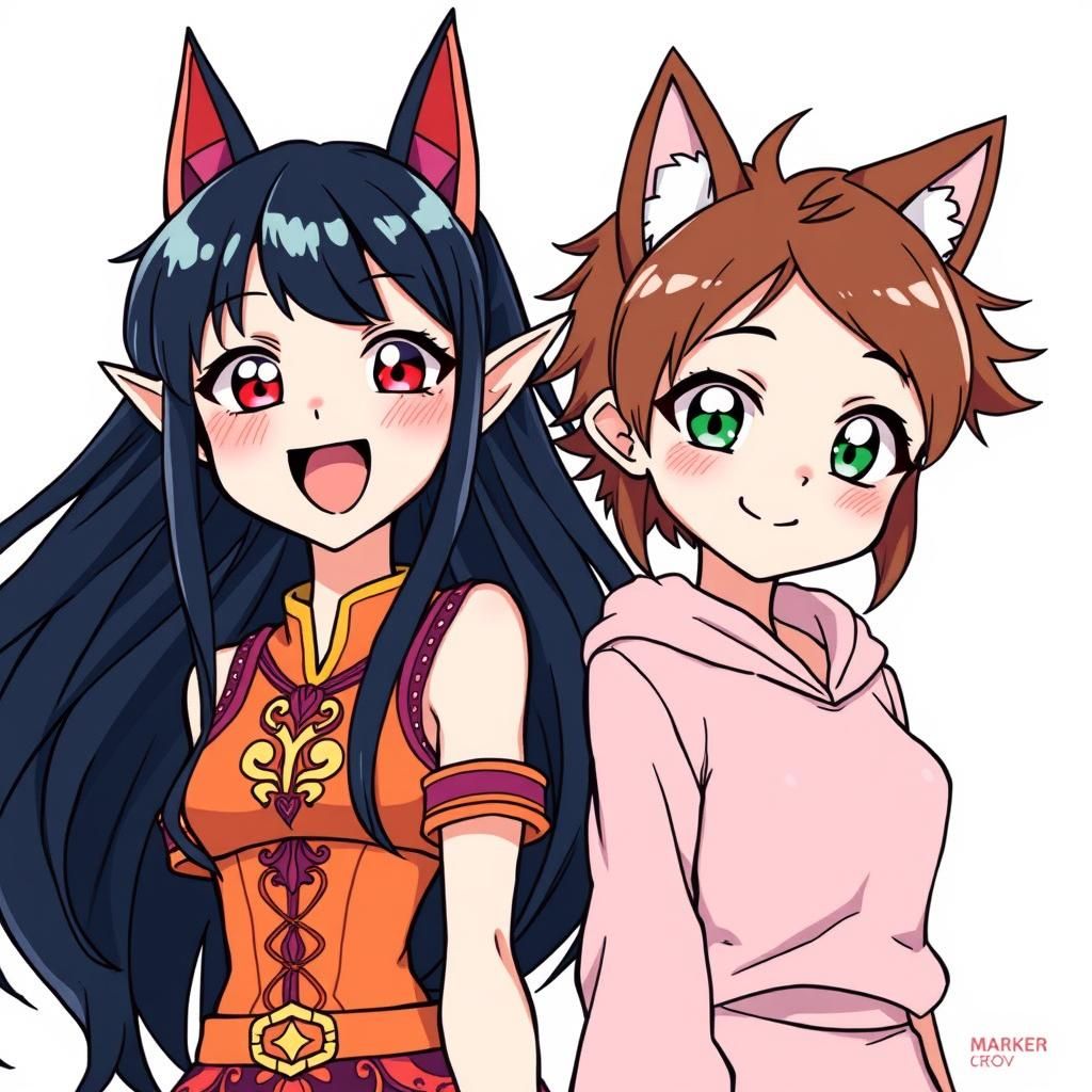 Anime Friends in Lively Digital Art Style