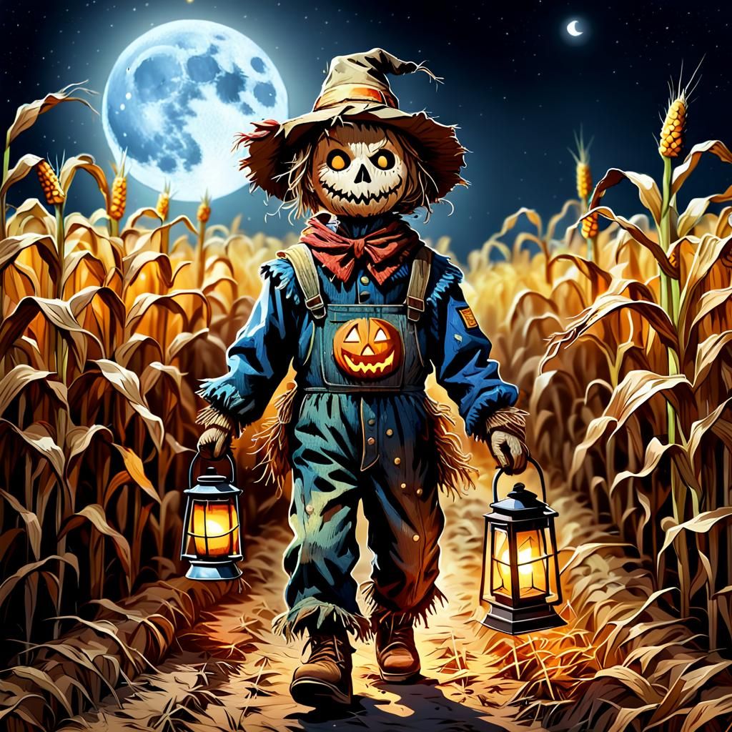 Scarecrow in Cornfield: Hyperrealistic Digital Art