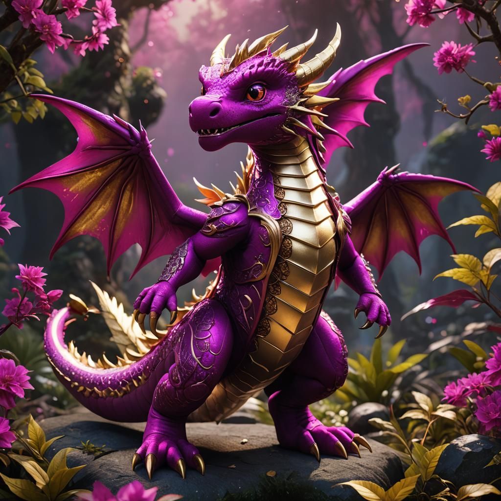 Sparkling Magenta Dragon Stuffed Toy: Detailed Matte Paintin...