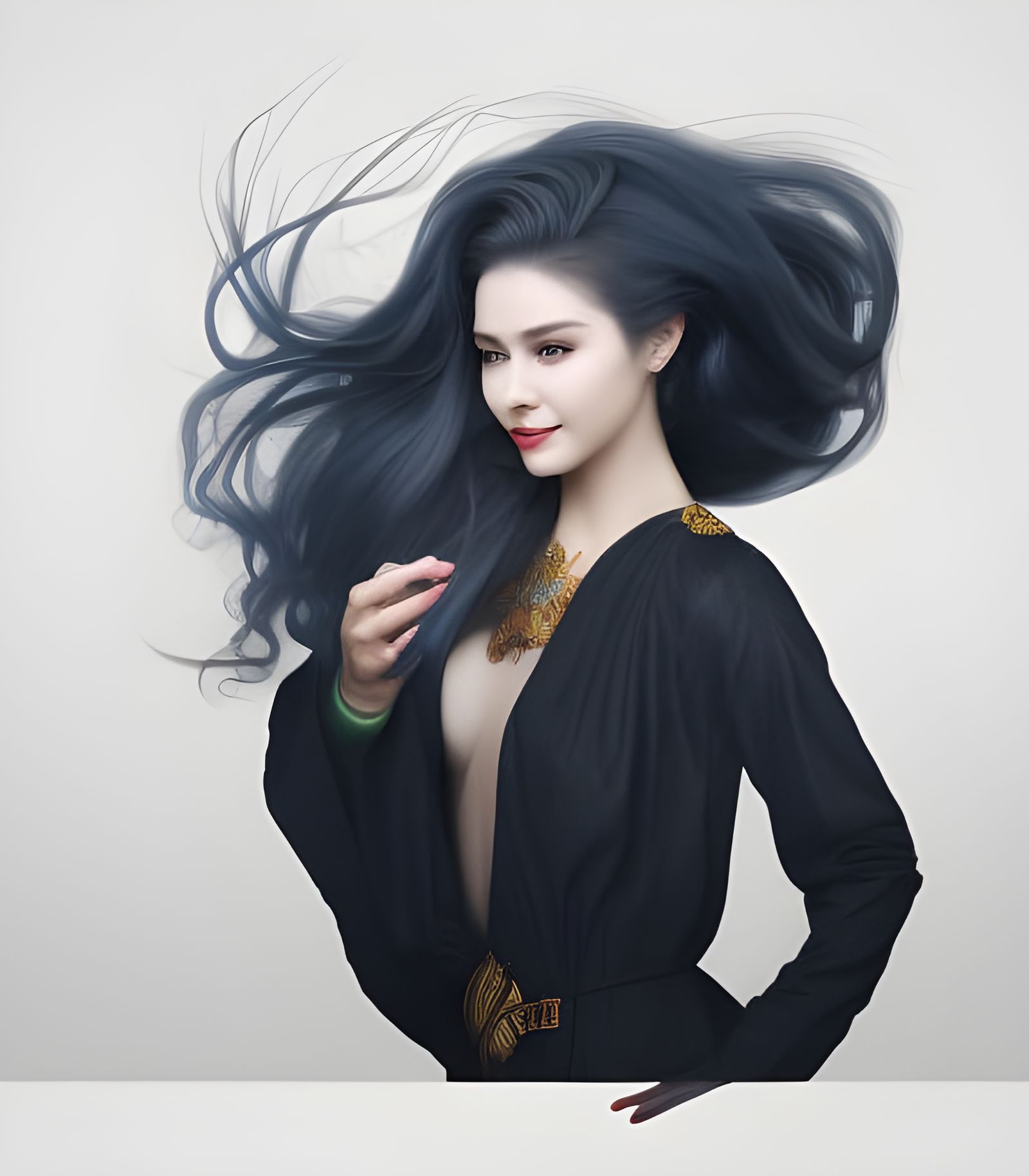 Portrait of Woman with Flowing Water Hair