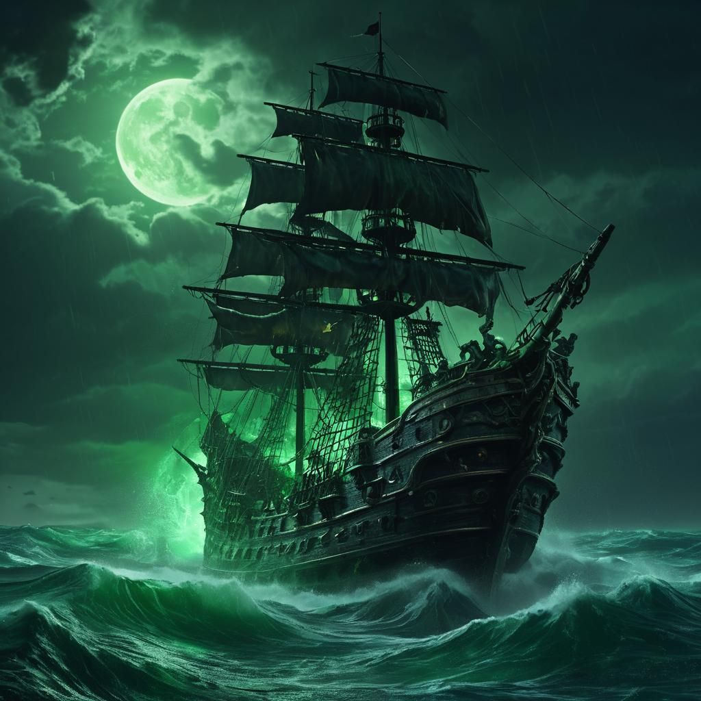 Pirate Ship with Medusa in Dark Fantasy Seascape