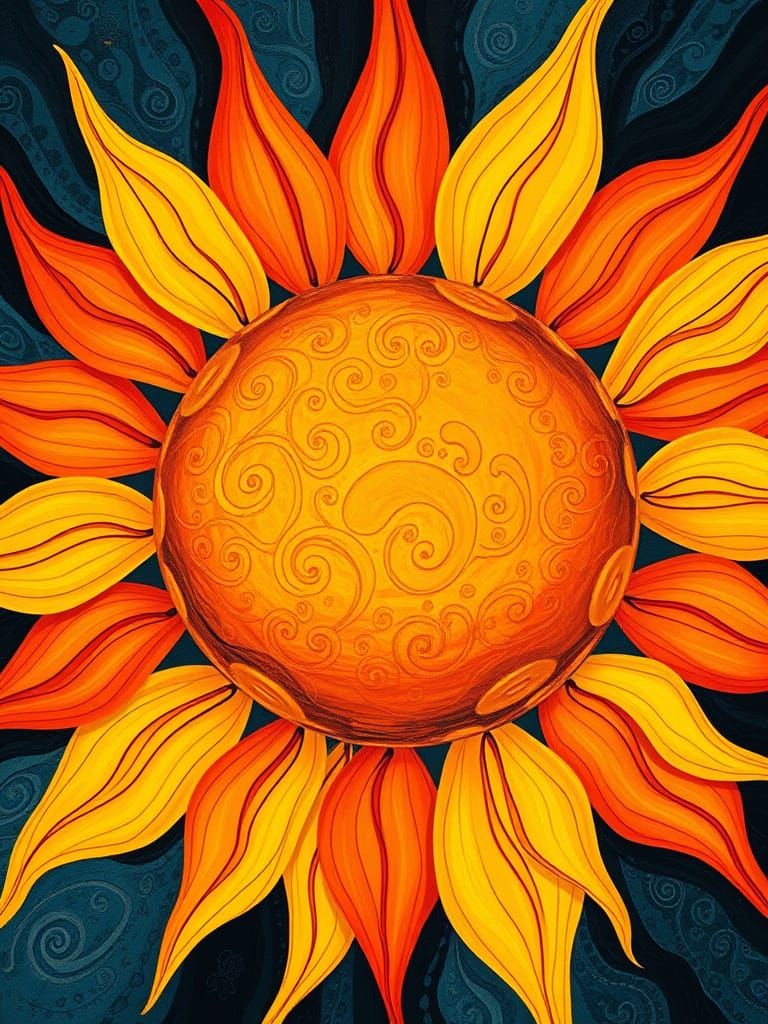 Vibrant Sun-Flower Art with Swirling Petals