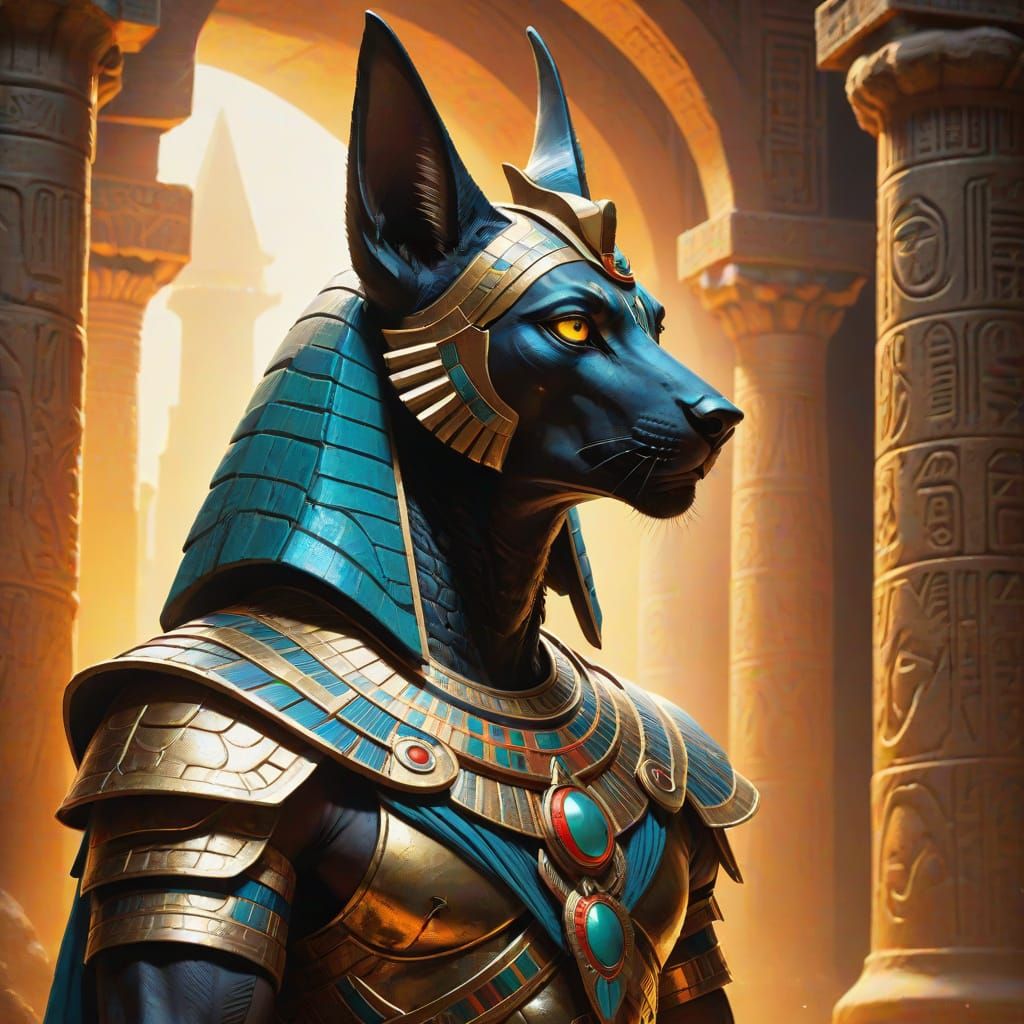 Anubis God of the Dead in Ancient Temple