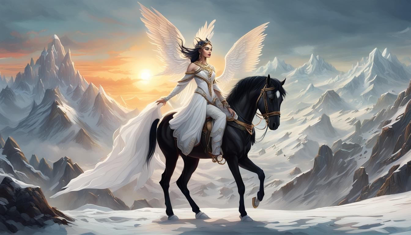 Elf Girl on Winged Horse Fantasy Art