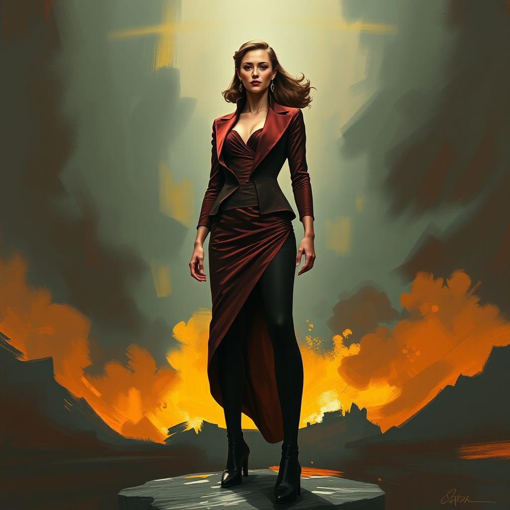 Courageous Woman Exudes Confidence in Dramatic Digital Paint...