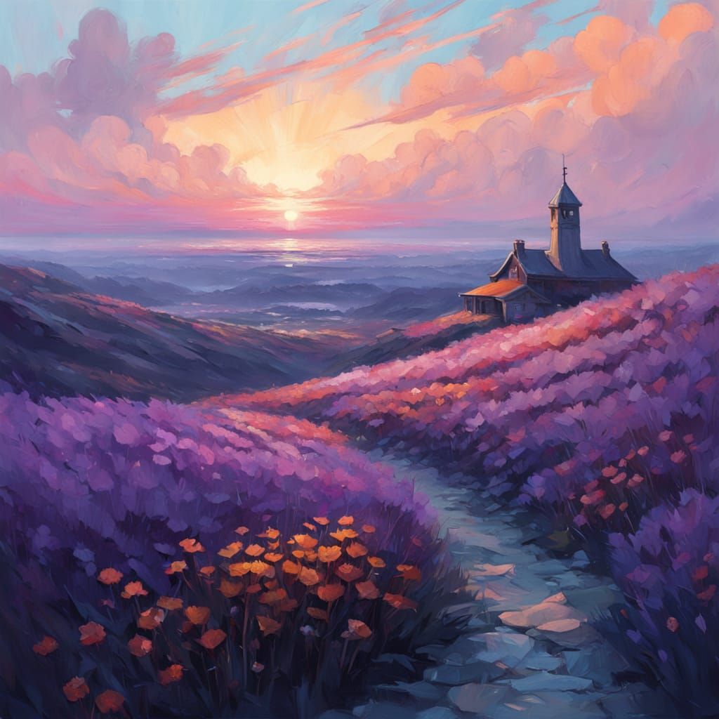 Vibrant Impasto Field of Flowers at Golden Hour