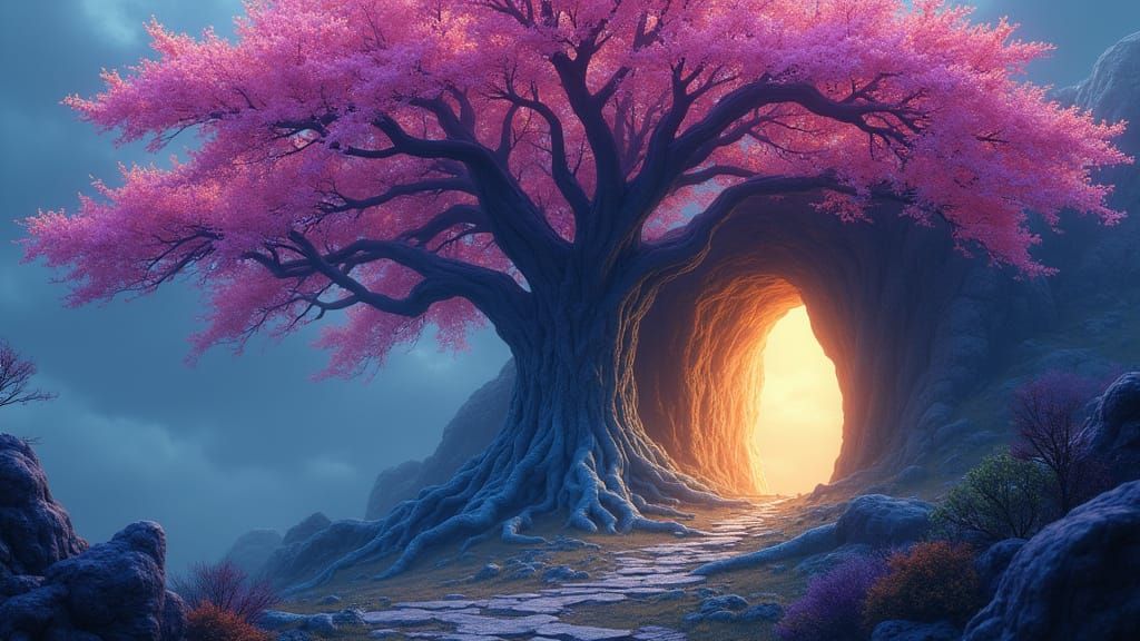 Majestic Phantom Cherry Blossom Tree in 3D Anime Style