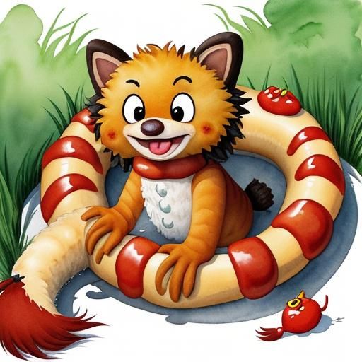 Adorable Caterpillar on Hotdog: Children's Watercolor Illust...