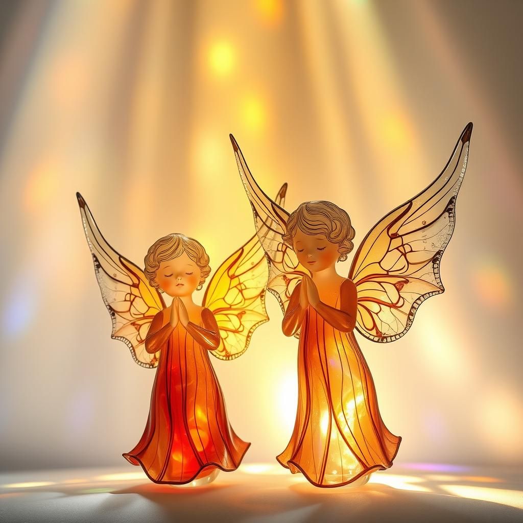 Enameled Glass Angels Bathed in Divine Light