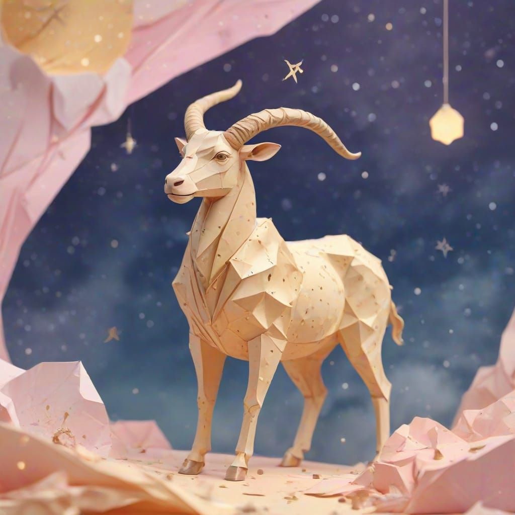 Capricorn Zodiac Sign in Watercolor Papercraft Style