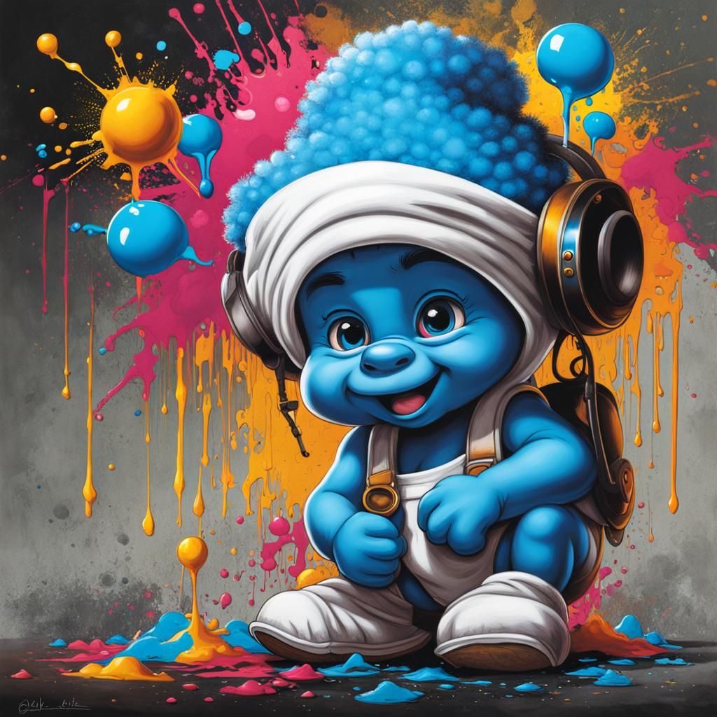 Baby Smurf with Afro in Graffiti Street Art