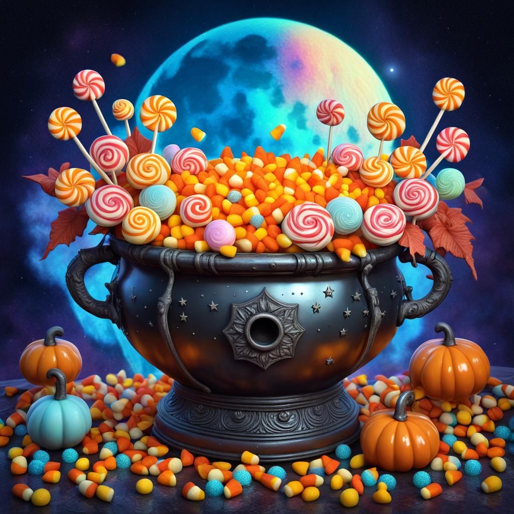 Candy Corn Flowers in Witch's Cauldron: Astral Illustration