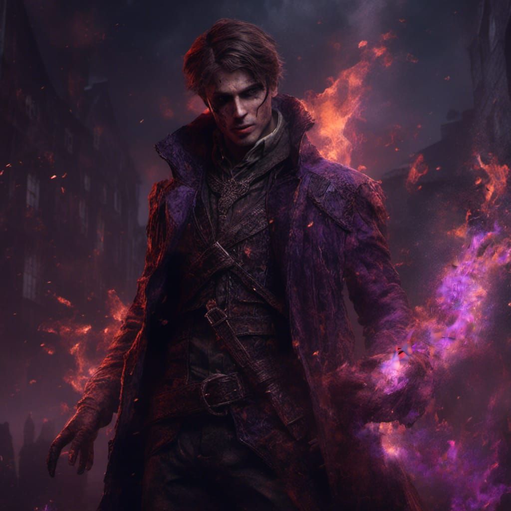 Young Warlock Conjuring Fire in Dark Fantasy Style