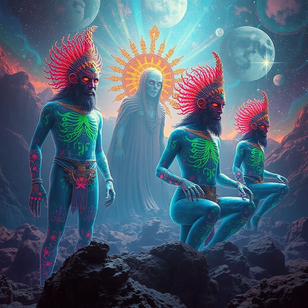 Pre-Adamic Beings in Surreal 3D Illustration