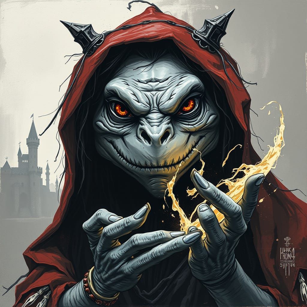 Surreal Shaman Lizard Man in Mystic Fantasy Landscape