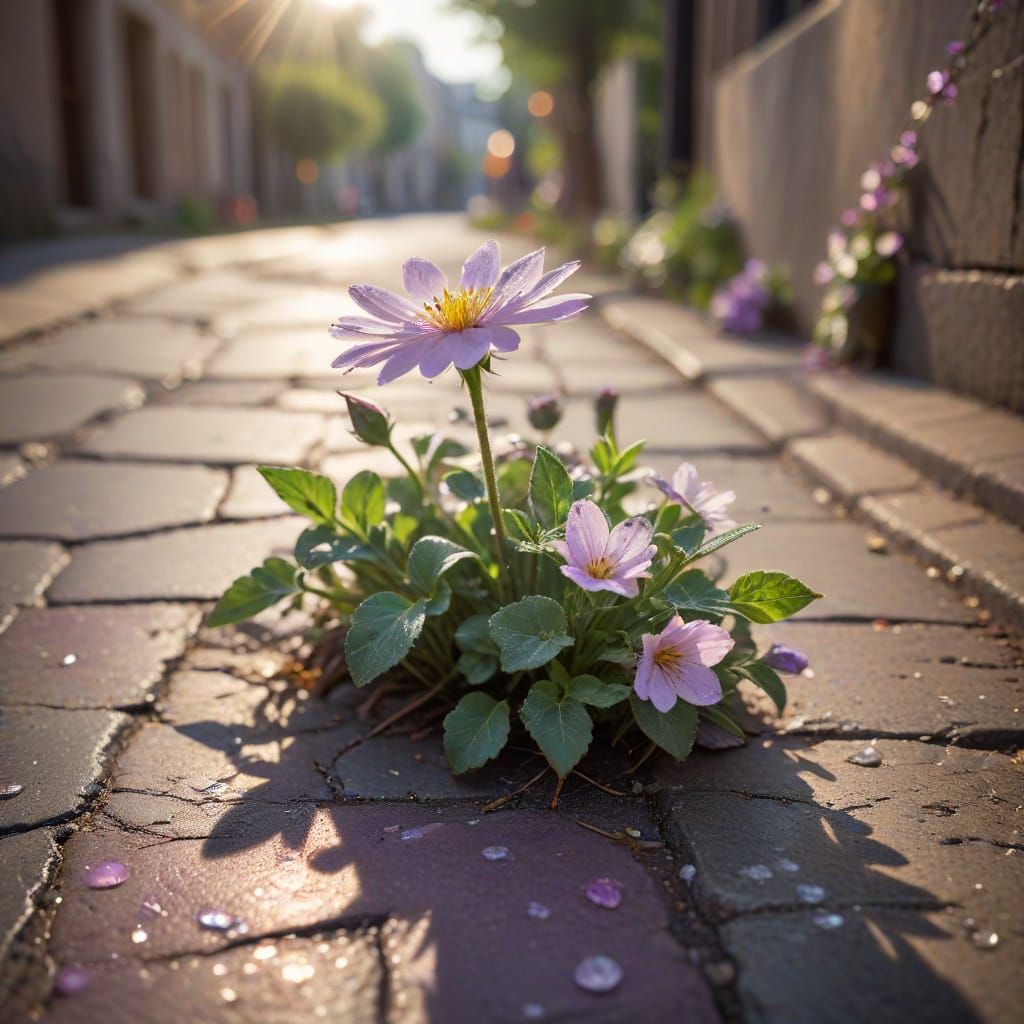 Springtime Bloom in Cracked Sidewalk