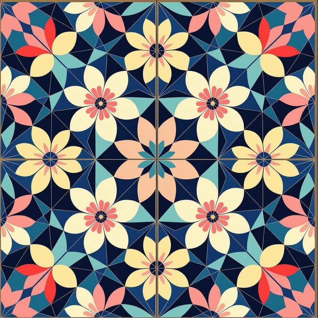 Geometric Cherry Blossoms in Mosaic Style