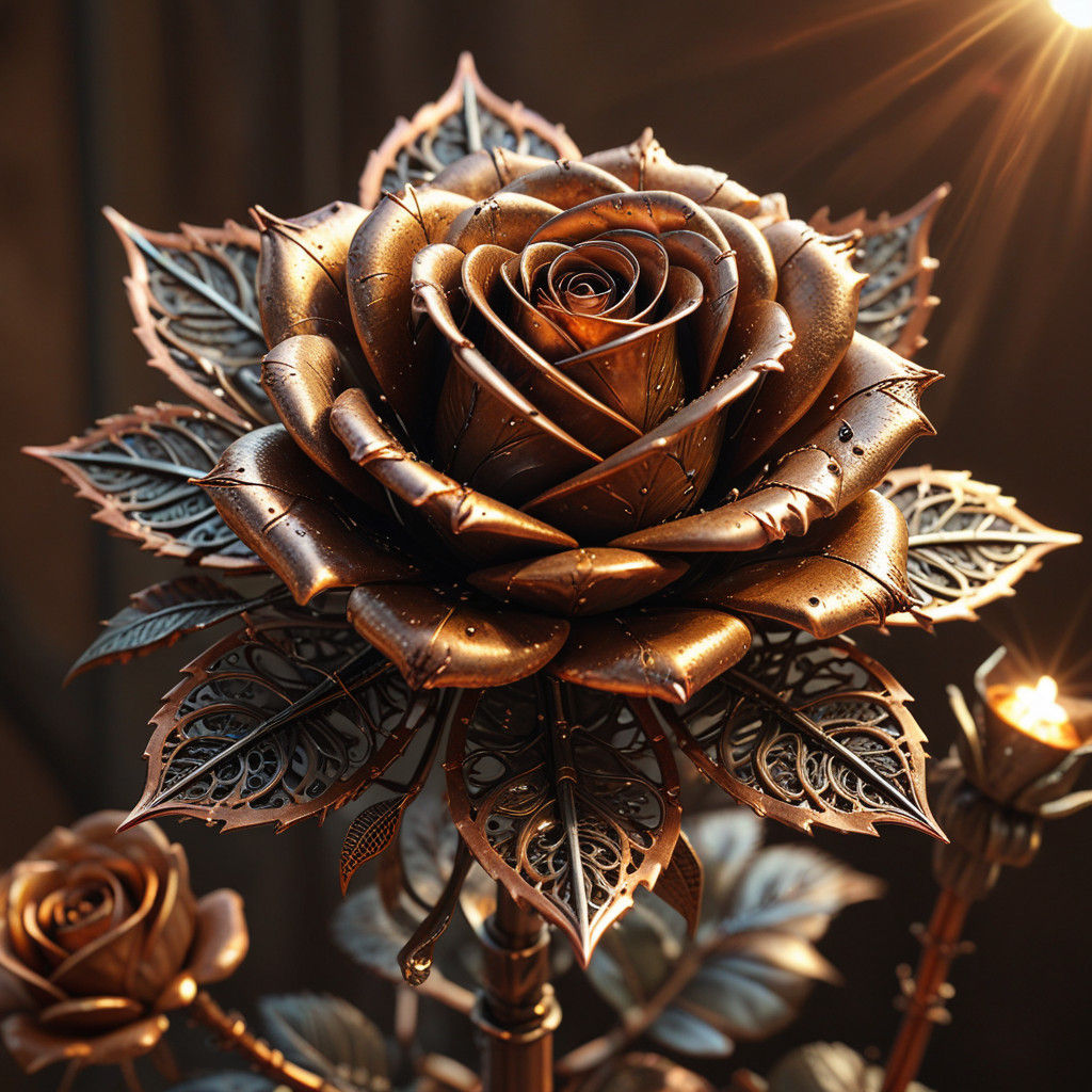 Elegant Steampunk Metal Rose in Warm Earthy Tones