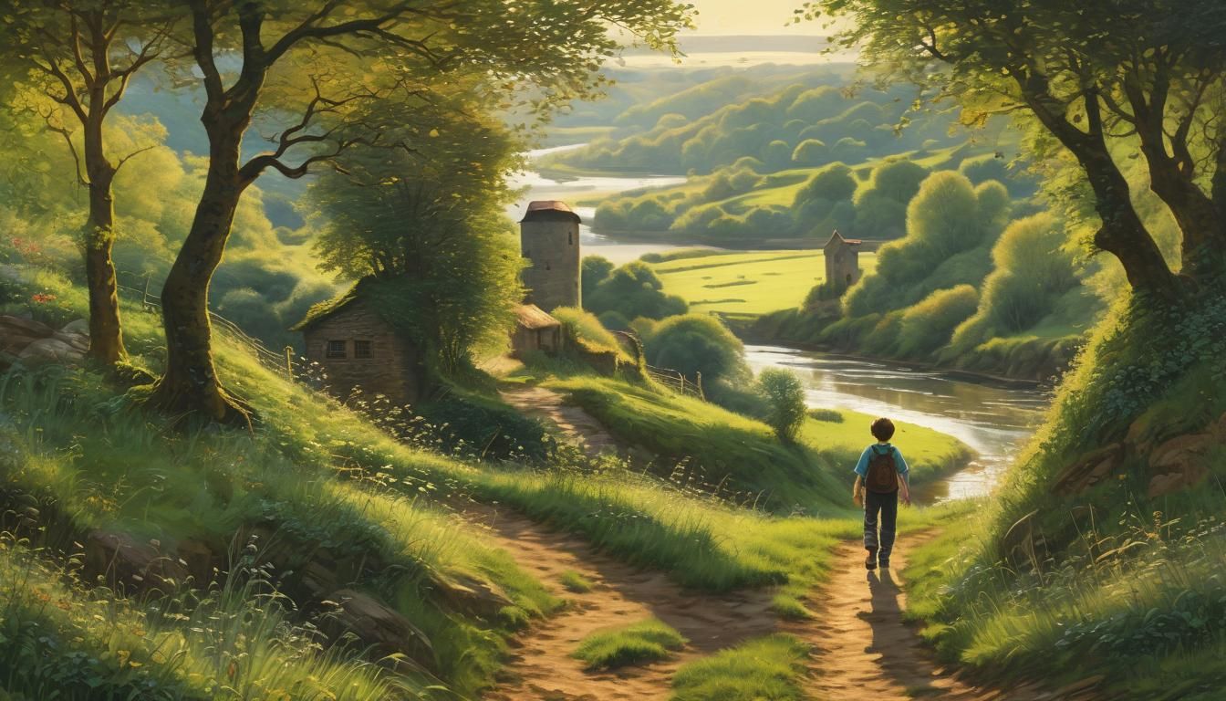 Impressionist Landscape: Child Gathering Brambles