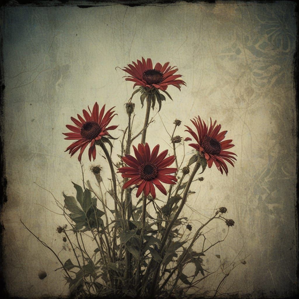 Surrealist Grunge Dead Flowers in Abstract Style