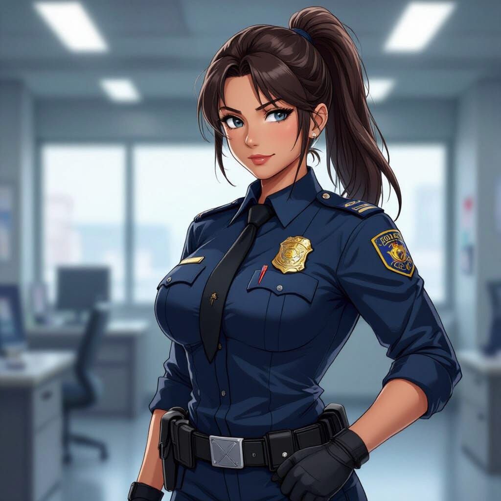 Anime-Style Police Chief in Hyper-Realistic Vivid Style