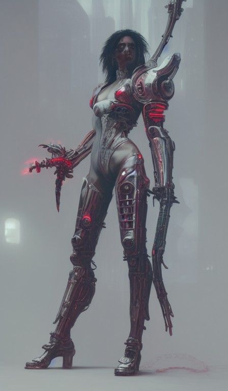 Biomechanical Warrior Mage in Steampunk Cyberpunk Style