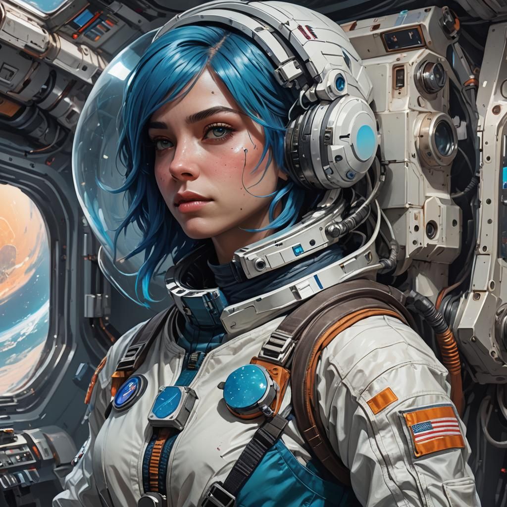 Astronaut Girl Portrait in Art Nouveau Style