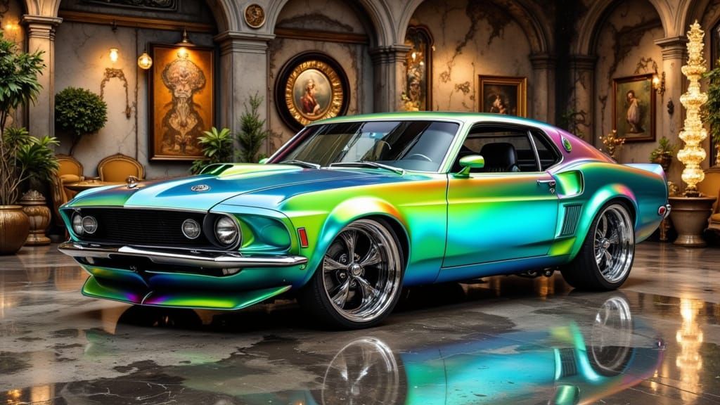 Custom 1969 Mustang in Googie Style Showroom