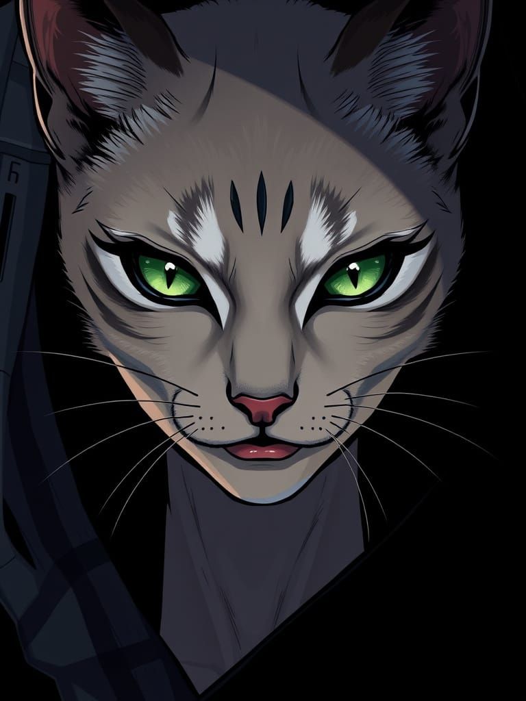 Serene Cat Woman in Minimalist Beauty Style