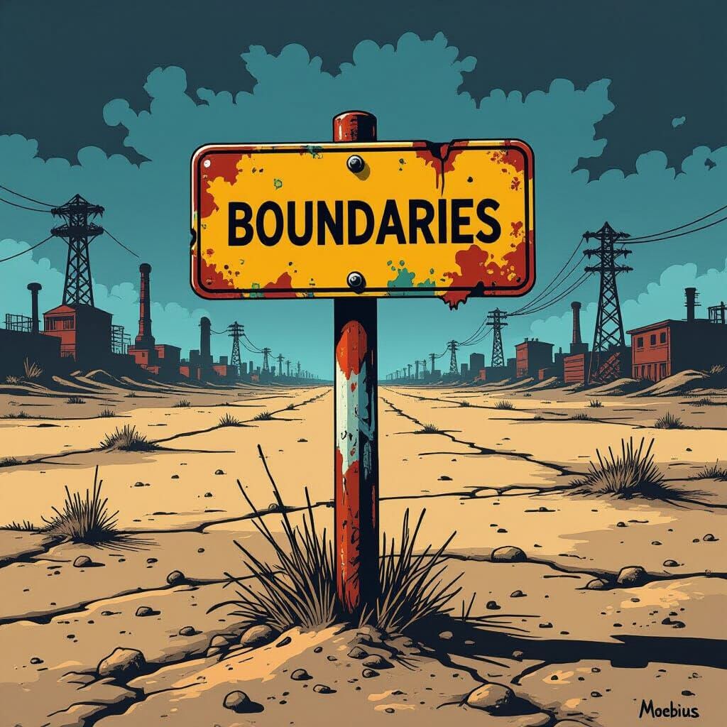 Border Marker in Desolate Landscape, Comic Book Style