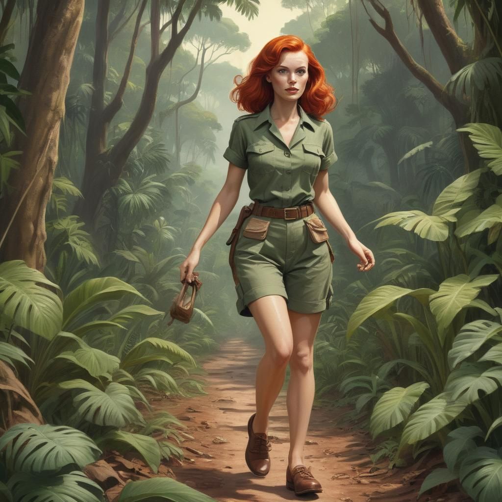 Safari Woman in Jungle, Pulp Magazine Cover Style