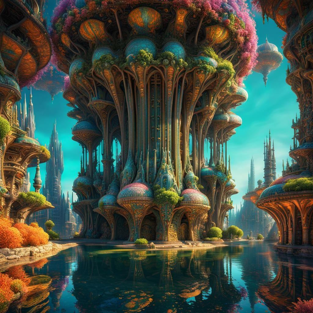 Gaudi-Style Underwater City on Distant Planet