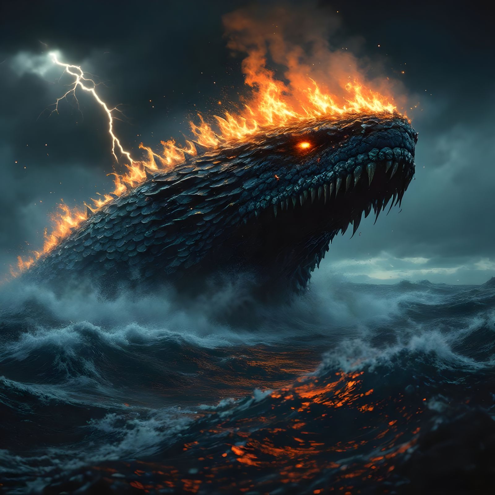 Leviathan: Colossal Sea Serpent Emerges from Storm
