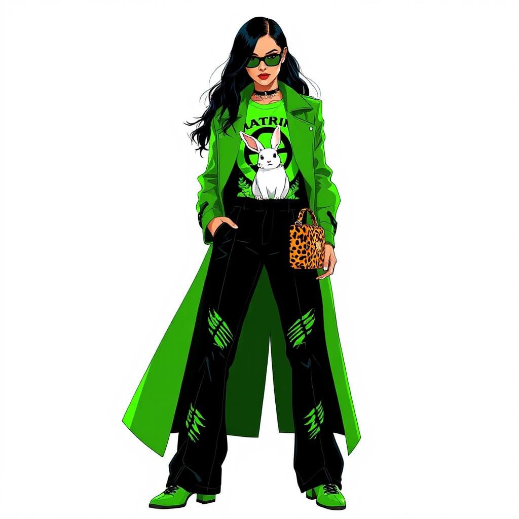 Futuristic Fashion: Woman in Cyberpunk Trench Coat